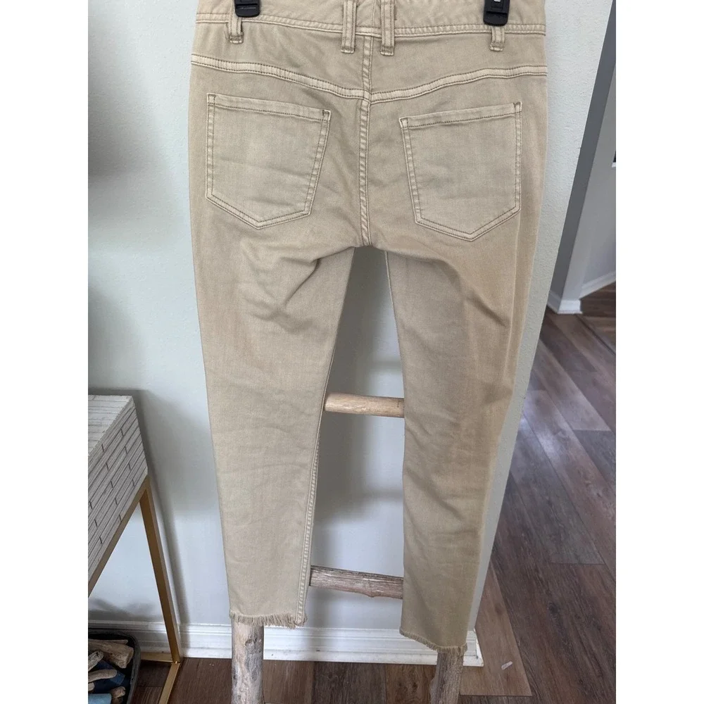 Free People Womens High Rise Busted Distressed Skinny Jeans Khaki‎ Tan size 27 - Picture 7 of 9
